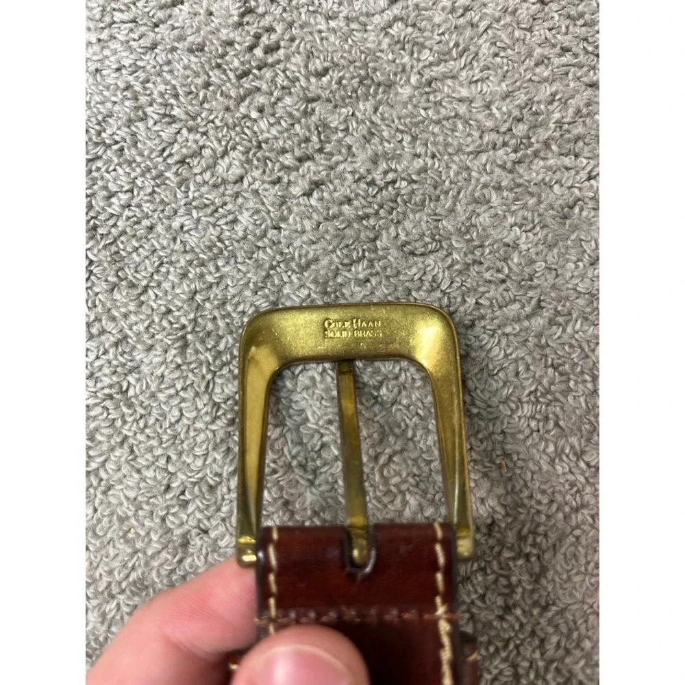 Cole Haan Mens Brown Leather Belt Solid Brass Buckle Crafted in England Size 34